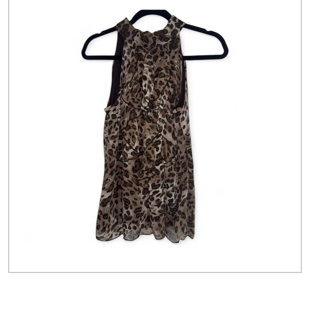 B-Wear Brown Black Leopard Print Ruffled Halter Tank Top size L